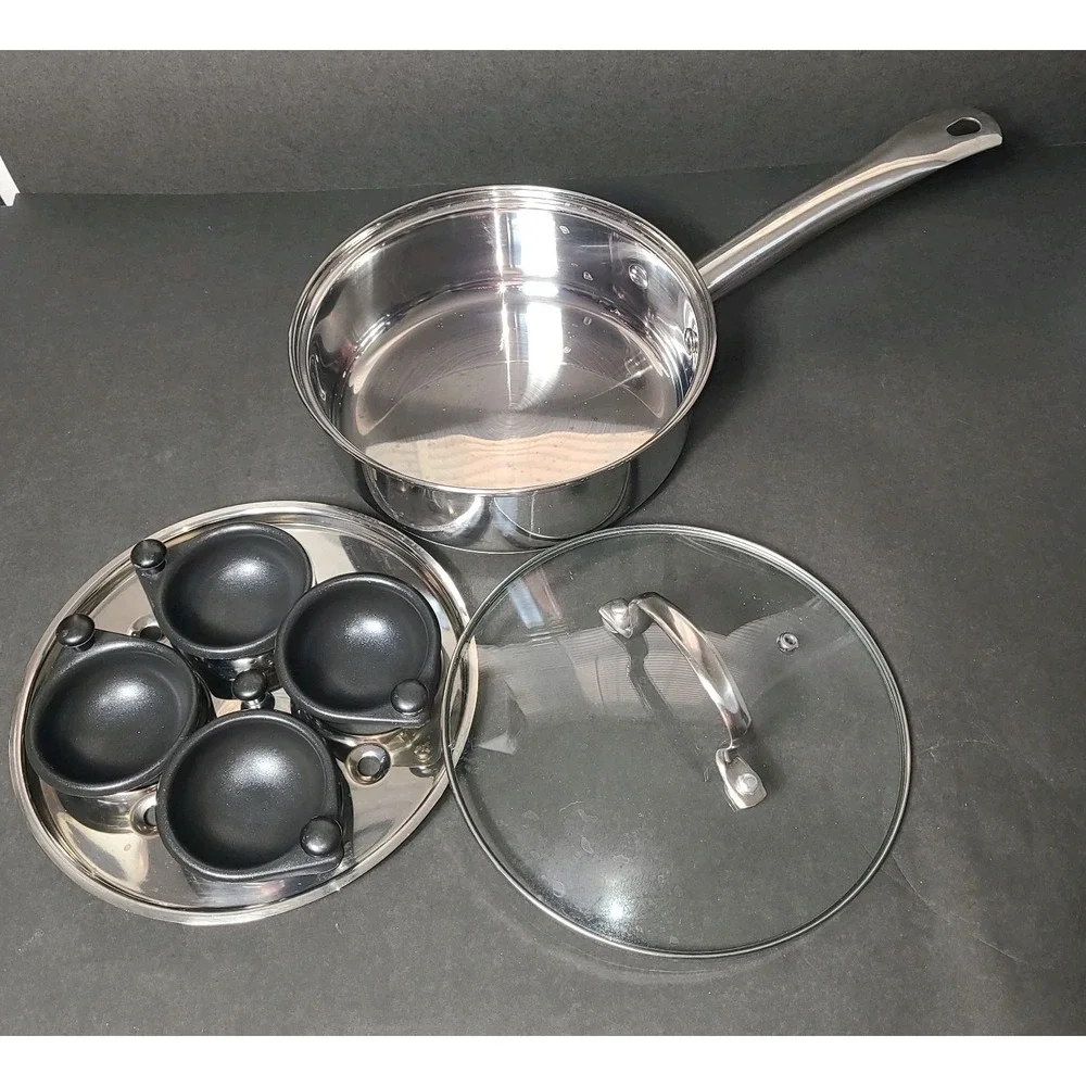Tools for Cooks Denmark Stainless Steel Egg Poacher Pan with 4-Cup Nonstick